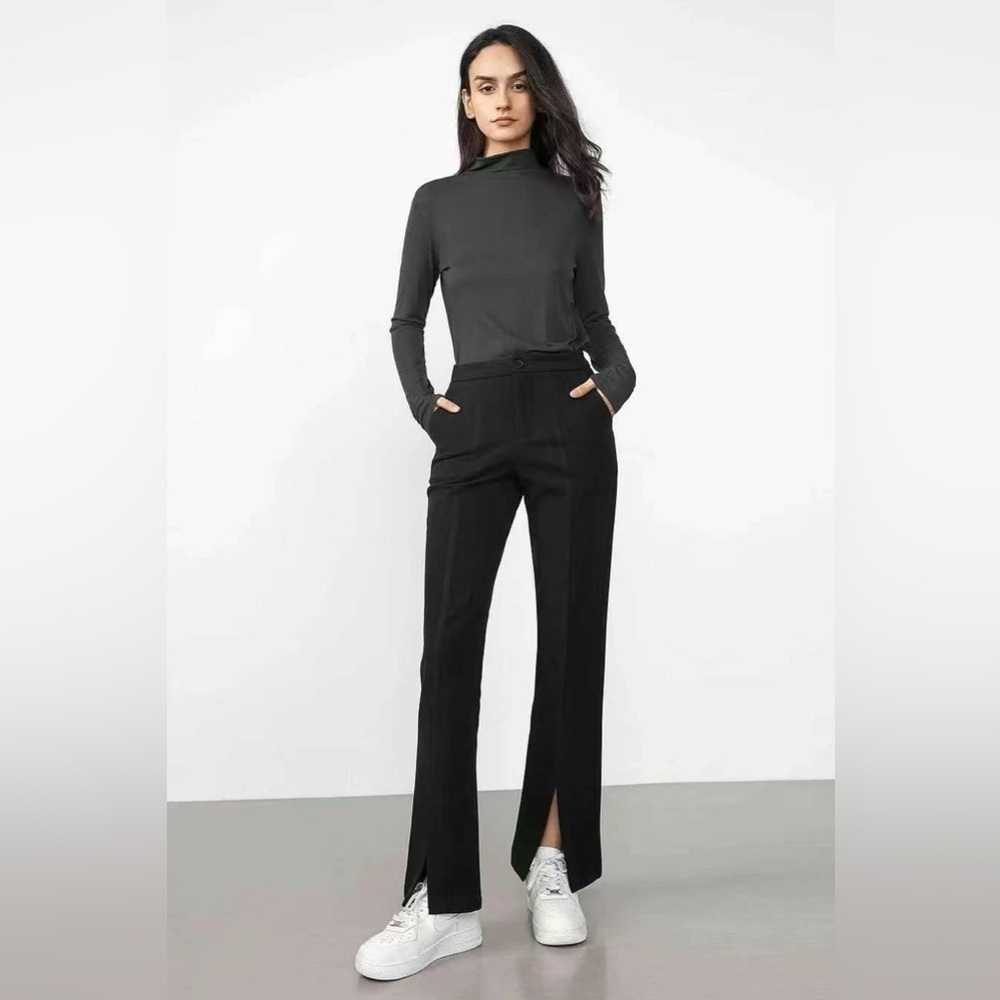 J.ING Jing Chic Winter Black Split Hem Trousers Pants NWT